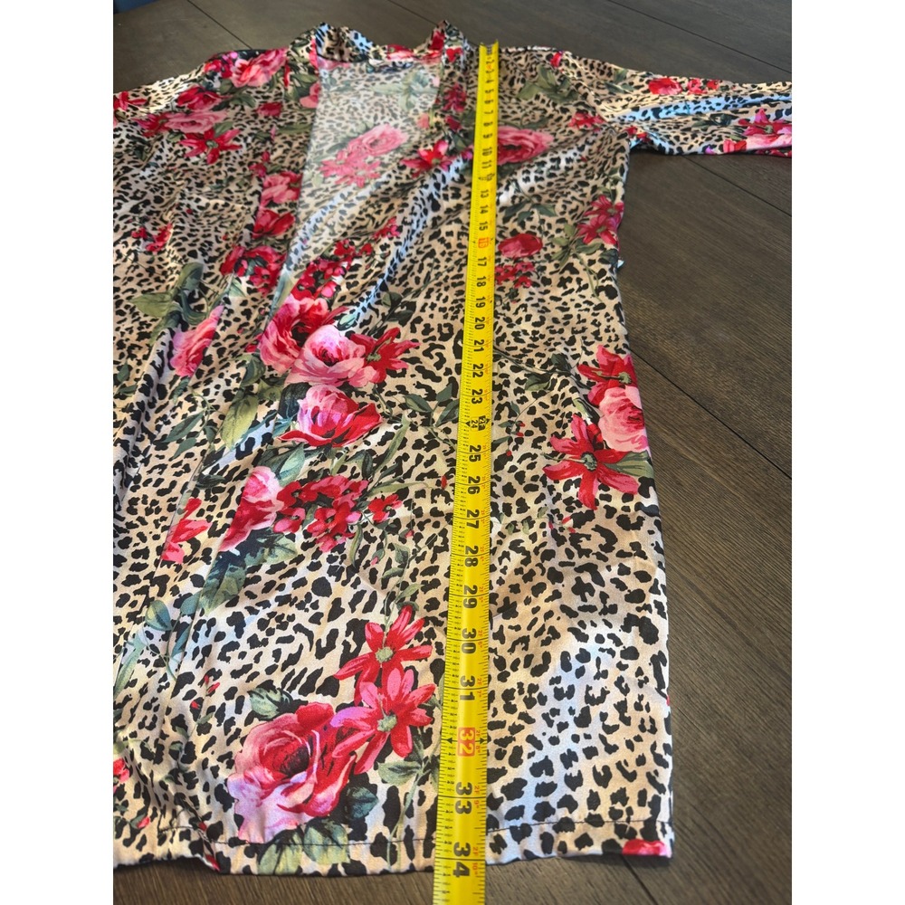 Linea Donatella Leopard Floral Print Kimono Robe Black Lace Trim Size S - Picture 5 of 7